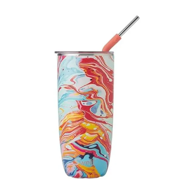 s-well-stainless-steel-tumbler-with-straw-and-slide-open-lid-24oz-marble-swirl image 1
