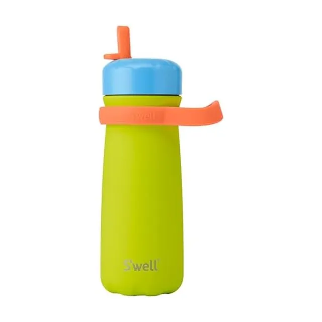 s-well-kids-traveler-16oz-stainless-steel-water-bottle-with-flip-straw-lid-lime- image 1
