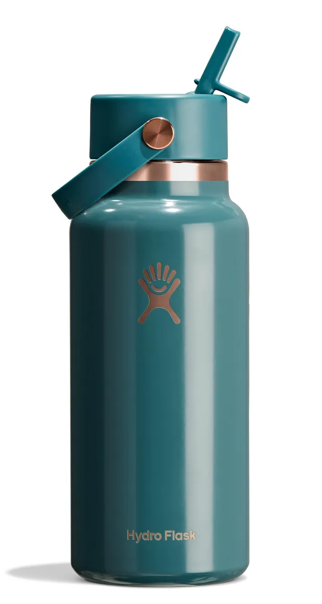 hydro-flask-wide-mouth-water-bottle-32-oz-sea-rose-gold-with-flex-straw-lid image 1