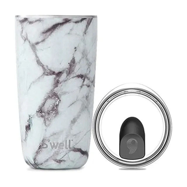 s-well-18oz-stainless-steel-tumbler-with-clear-slide-open-lid-white-marble-tripl image 1