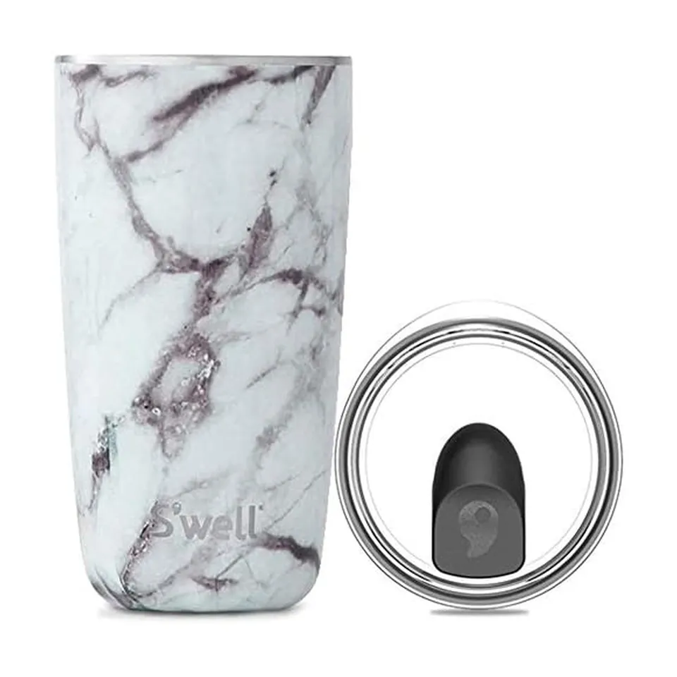 s-well-18oz-stainless-steel-tumbler-with-clear-slide-open-lid-white-marble-tripl image 1