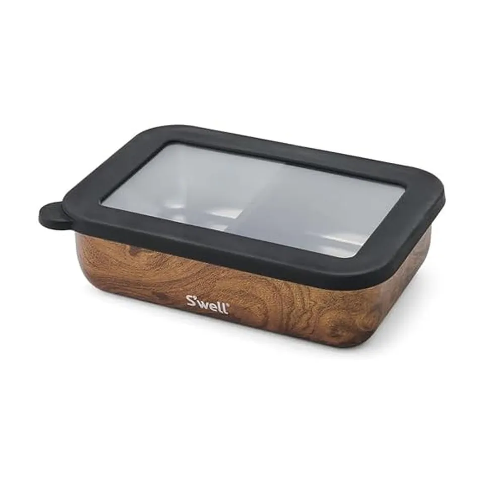 s-well-stainless-steel-bento-box-with-removable-divider-teakwood image 1