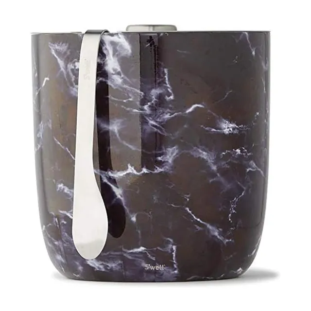 s-well-stainless-steel-ice-bucket-with-tongs-68oz-black-marble-vacuum-insulated image 1