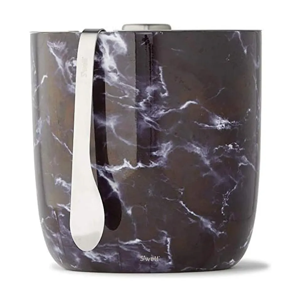 s-well-stainless-steel-ice-bucket-with-tongs-68oz-black-marble-vacuum-insulated image 1