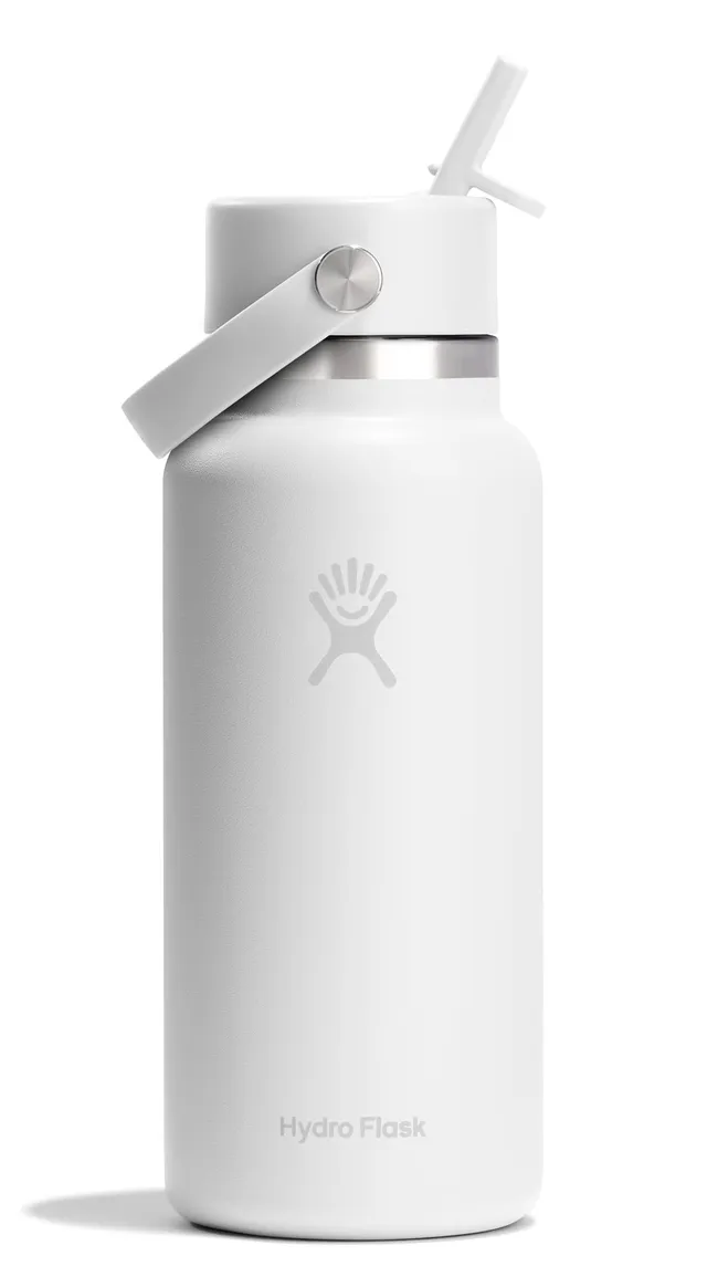 hydro-flask-32-oz-wide-mouth-water-bottle-with-flex-straw-lid-tonal-white image 1