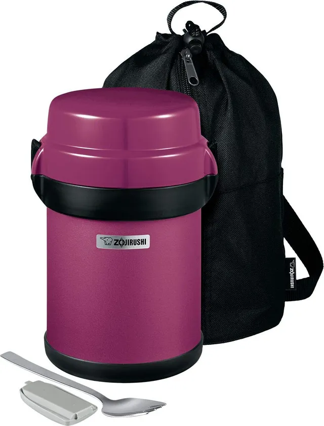 zojirushi-mr-bento-stainless-steel-lunch-jar-41-oz-plum-with-4-microwavable-bowl image 1