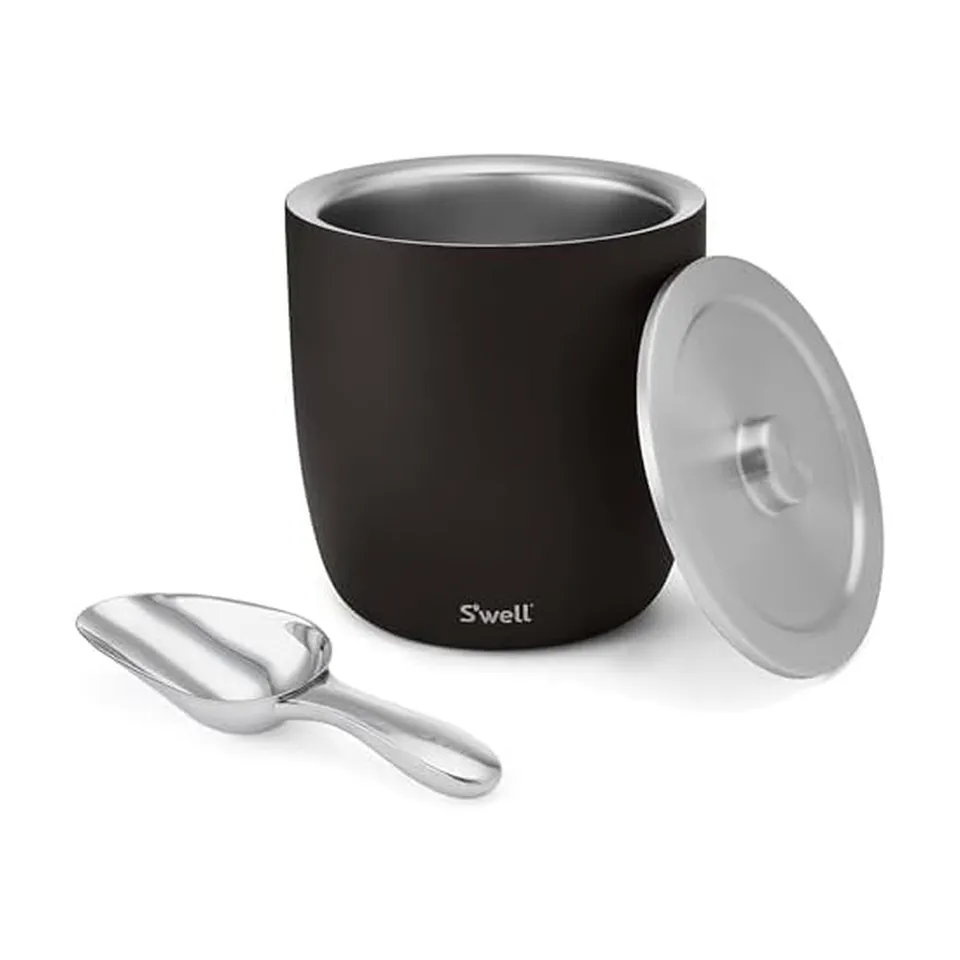 s-well-stainless-steel-ice-bucket-xl-100oz-onyx-with-lid-and-scoop-vacuum-insula image 1