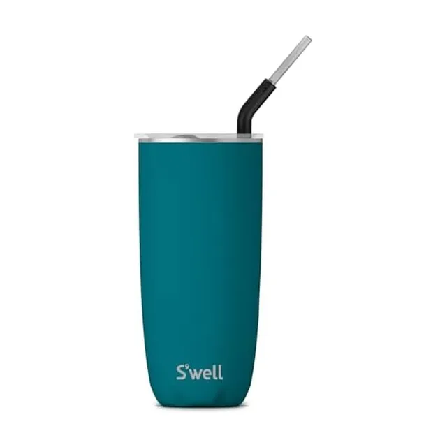 s-well-stainless-steel-tumbler-with-straw-and-slide-open-lid-24oz-peacock-blue image 1