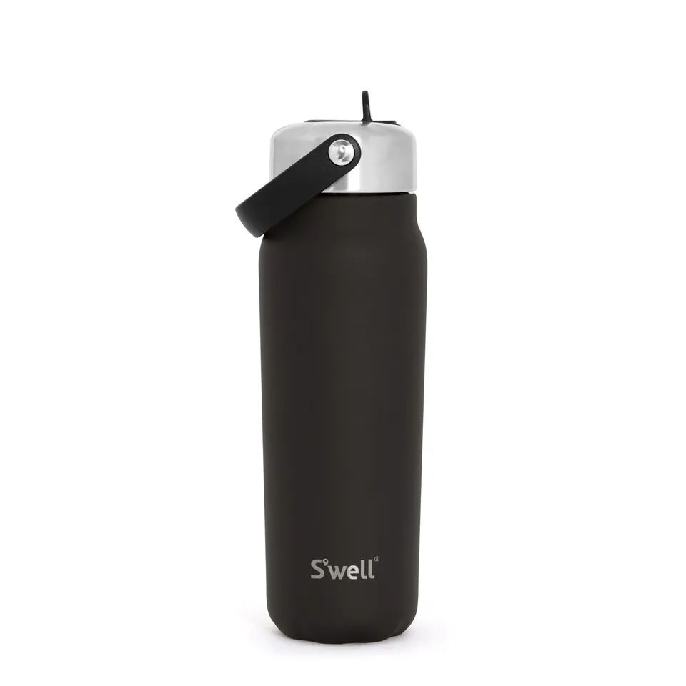 s-well-explorer-recycled-stainless-steel-bottle-with-flip-straw-lid-700ml-black- image 1