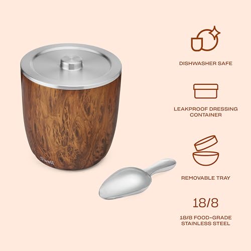 s-well-100-oz-stainless-steel-ice-bucket-xl-with-lid-and-scoop-teakwood-triple-l image 8
