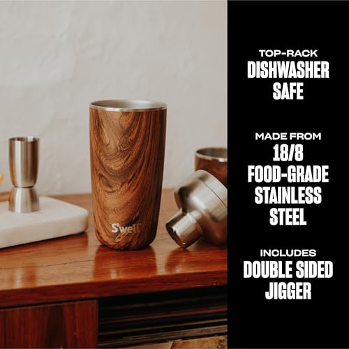 s-well-18oz-stainless-steel-cocktail-shaker-set-with-jigger-teakwood-triple-laye image 8