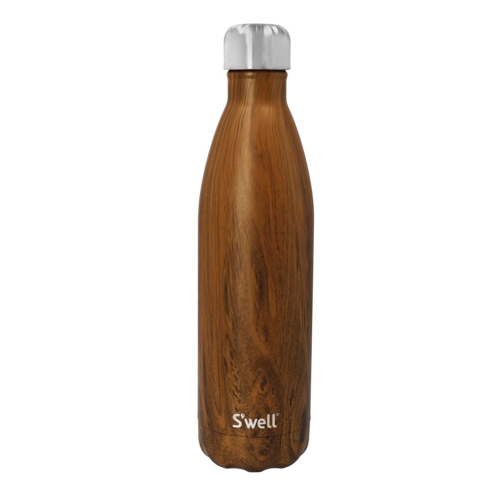 s-well-stainless-steel-reusable-water-bottle-750ml-teakwood-triple-insulated-lea image 1
