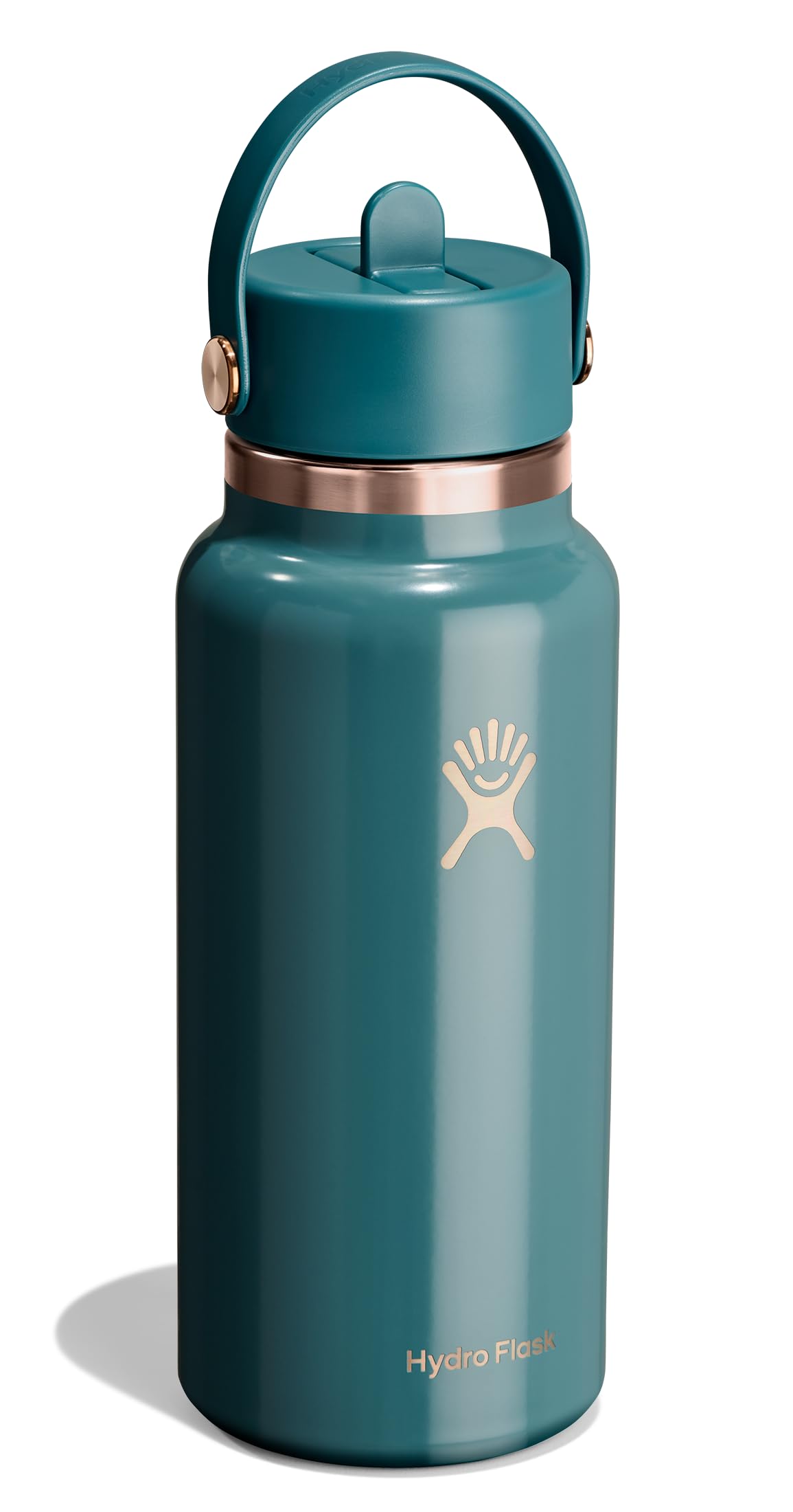 hydro-flask-wide-mouth-water-bottle-32-oz-sea-rose-gold-with-flex-straw-lid image 2