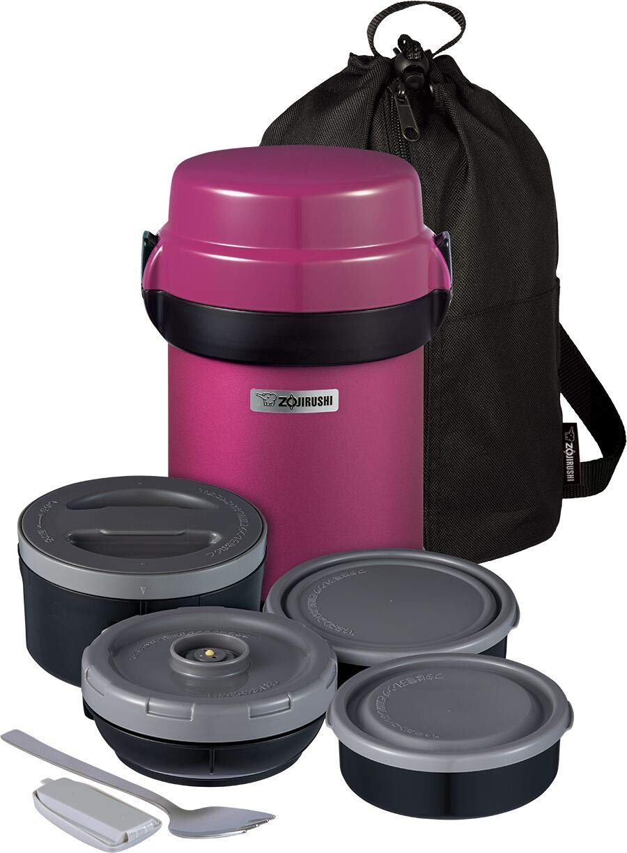 zojirushi-mr-bento-stainless-steel-lunch-jar-41-oz-plum-with-4-microwavable-bowl image 2