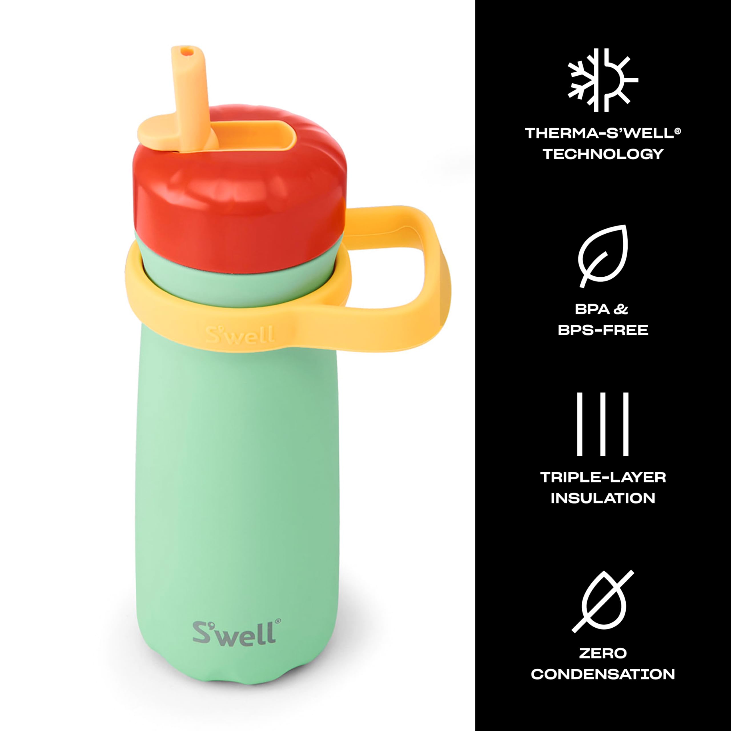 s-well-kids-traveler-16oz-stainless-steel-water-bottle-with-flip-straw-lid-sprin image 3