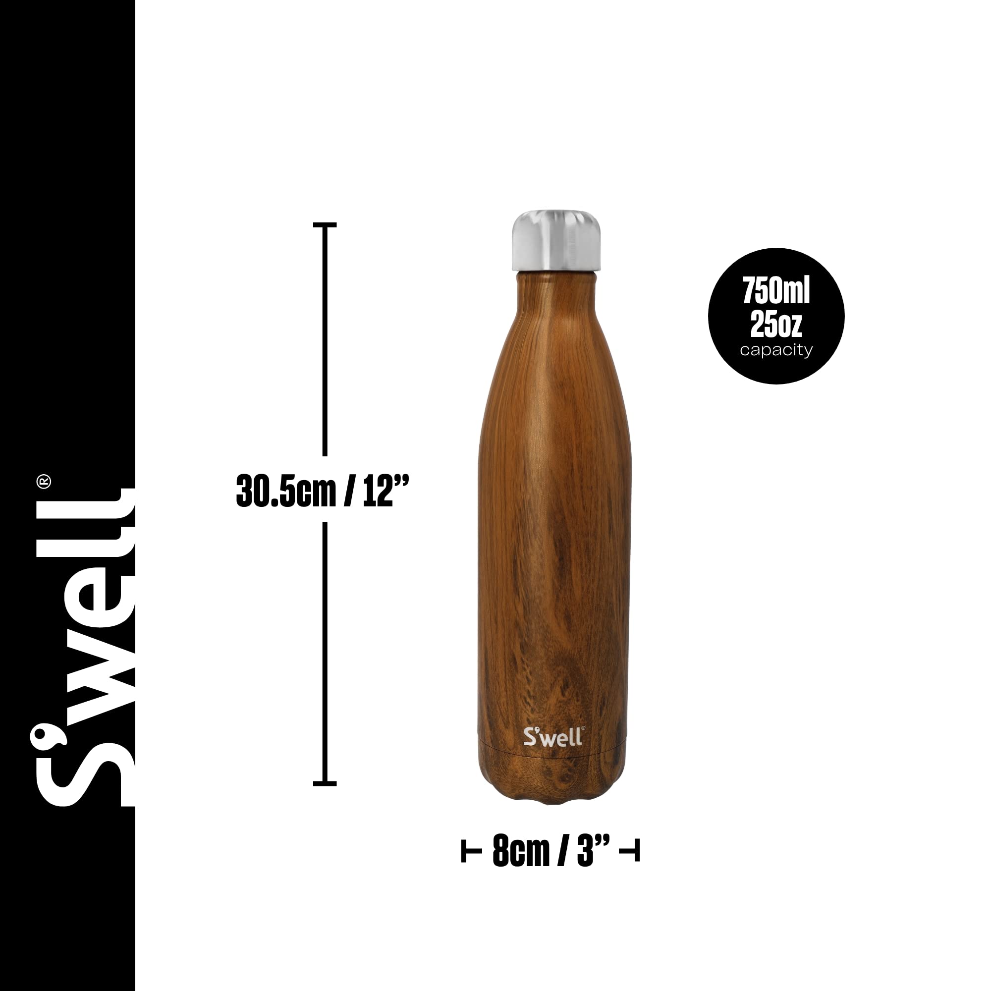 s-well-stainless-steel-reusable-water-bottle-750ml-teakwood-triple-insulated-lea image 2