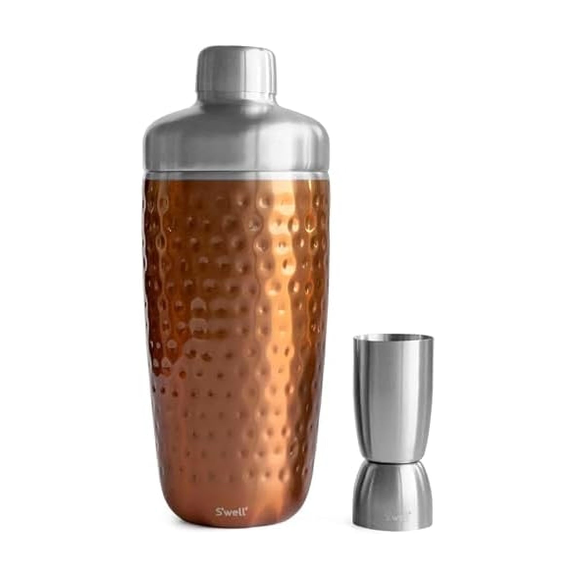 s-well-18oz-stainless-steel-cocktail-shaker-set-with-jigger-teakwood-triple-laye image 5