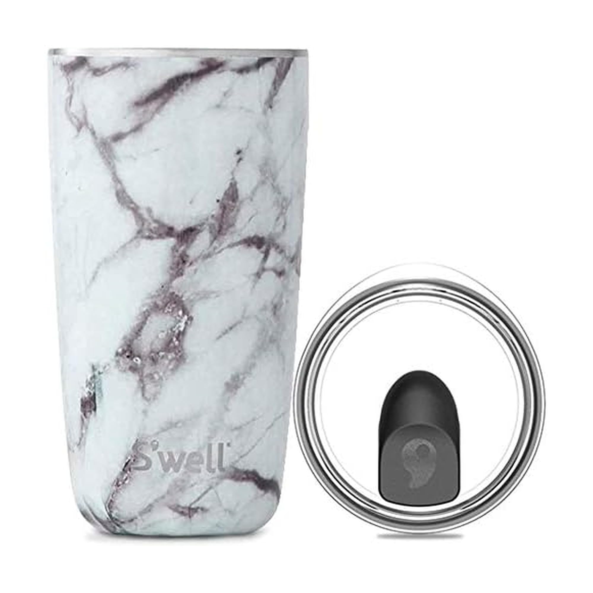 s-well-18oz-stainless-steel-tumbler-with-clear-slide-open-lid-white-marble-tripl image 1