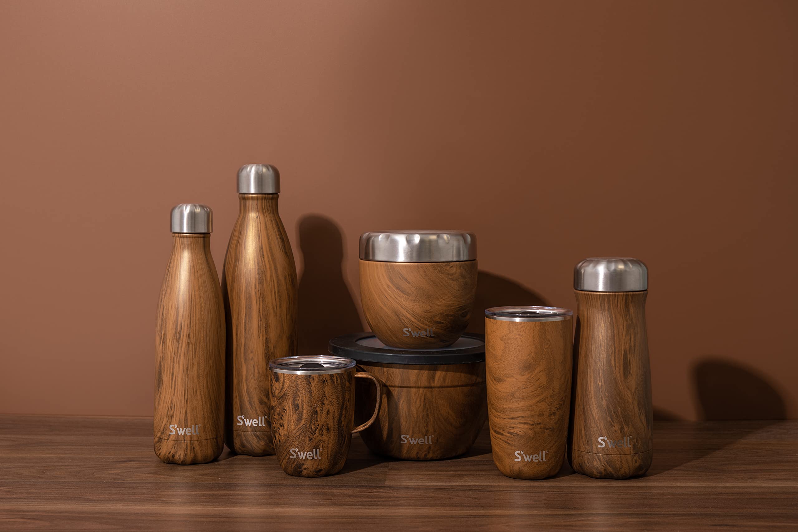 s-well-stainless-steel-reusable-water-bottle-750ml-teakwood-triple-insulated-lea image 5