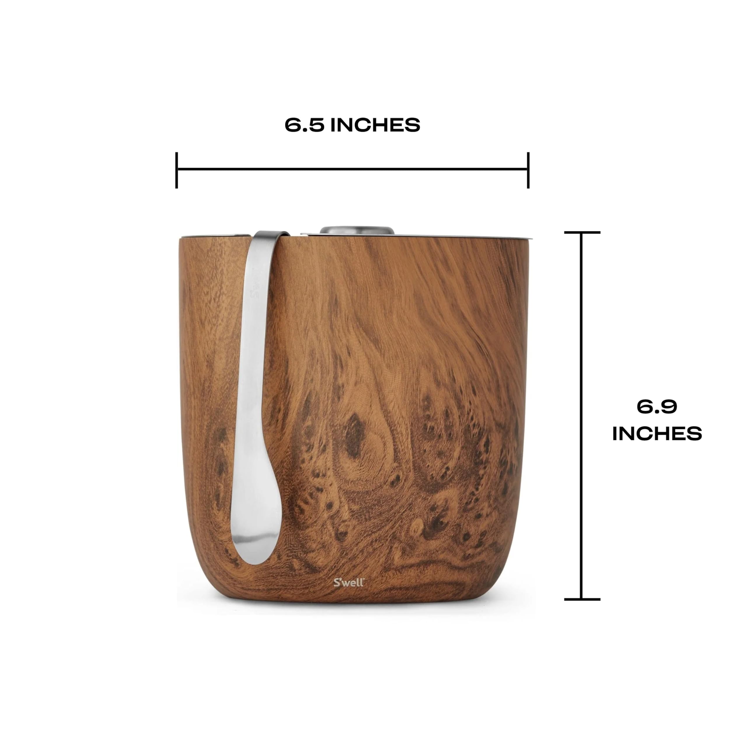 s-well-68oz-stainless-steel-ice-bucket-with-tongs-teakwood-pattern-finish image 4