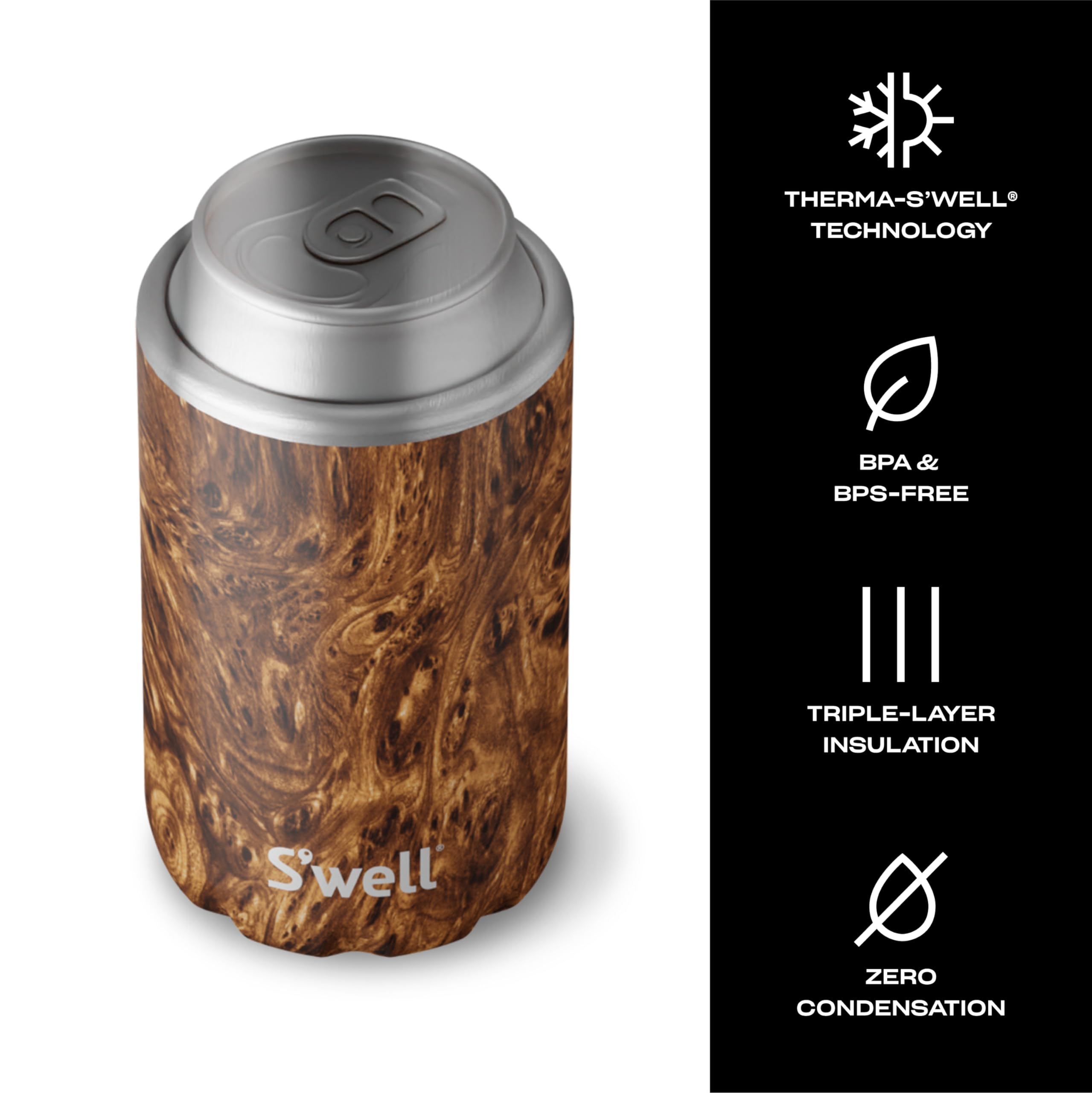 s-well-stainless-steel-drink-chiller-for-12oz-cans-bottles-teakwood-triple-layer image 4