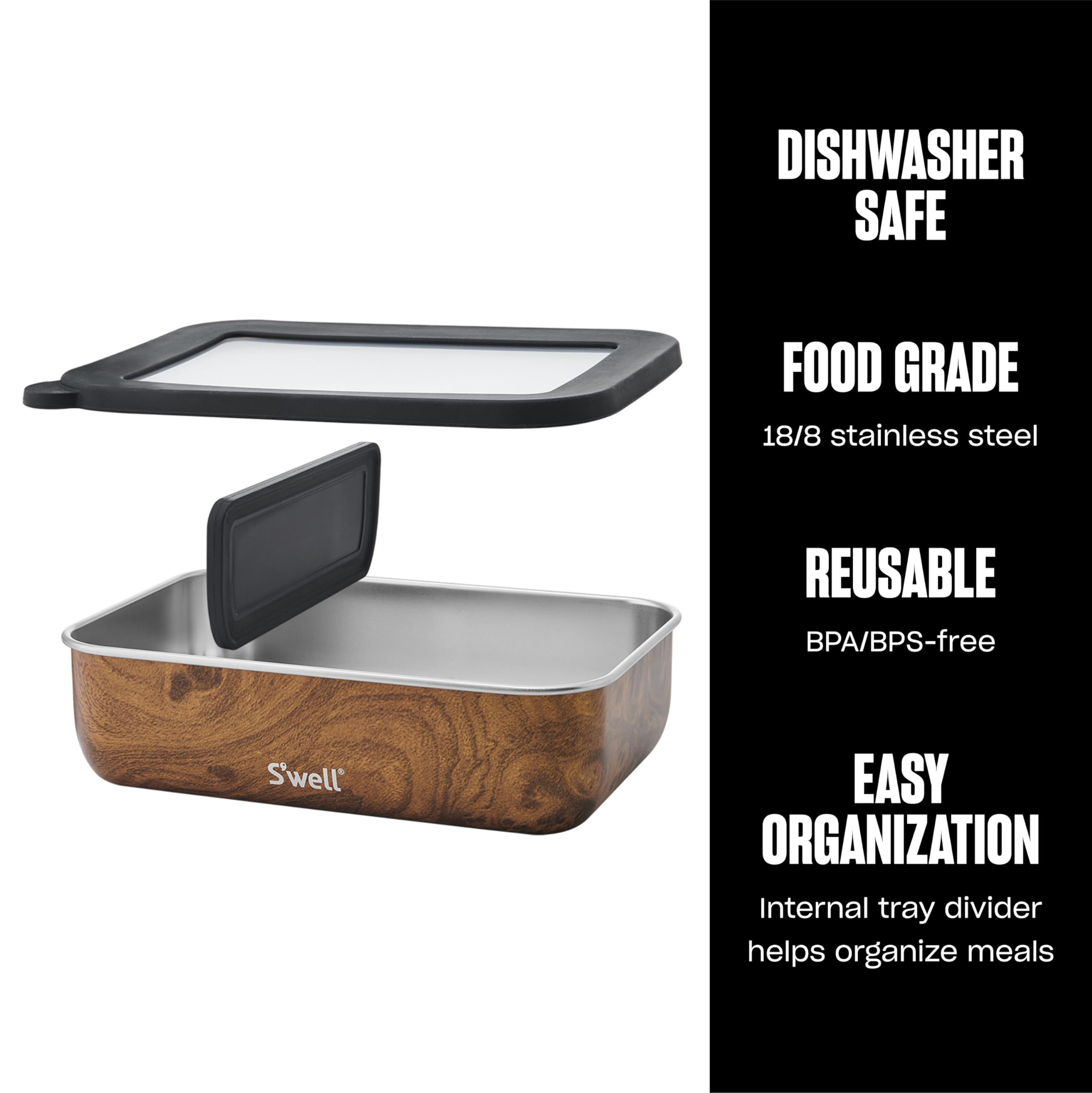 s-well-stainless-steel-bento-box-with-removable-divider-teakwood image 2