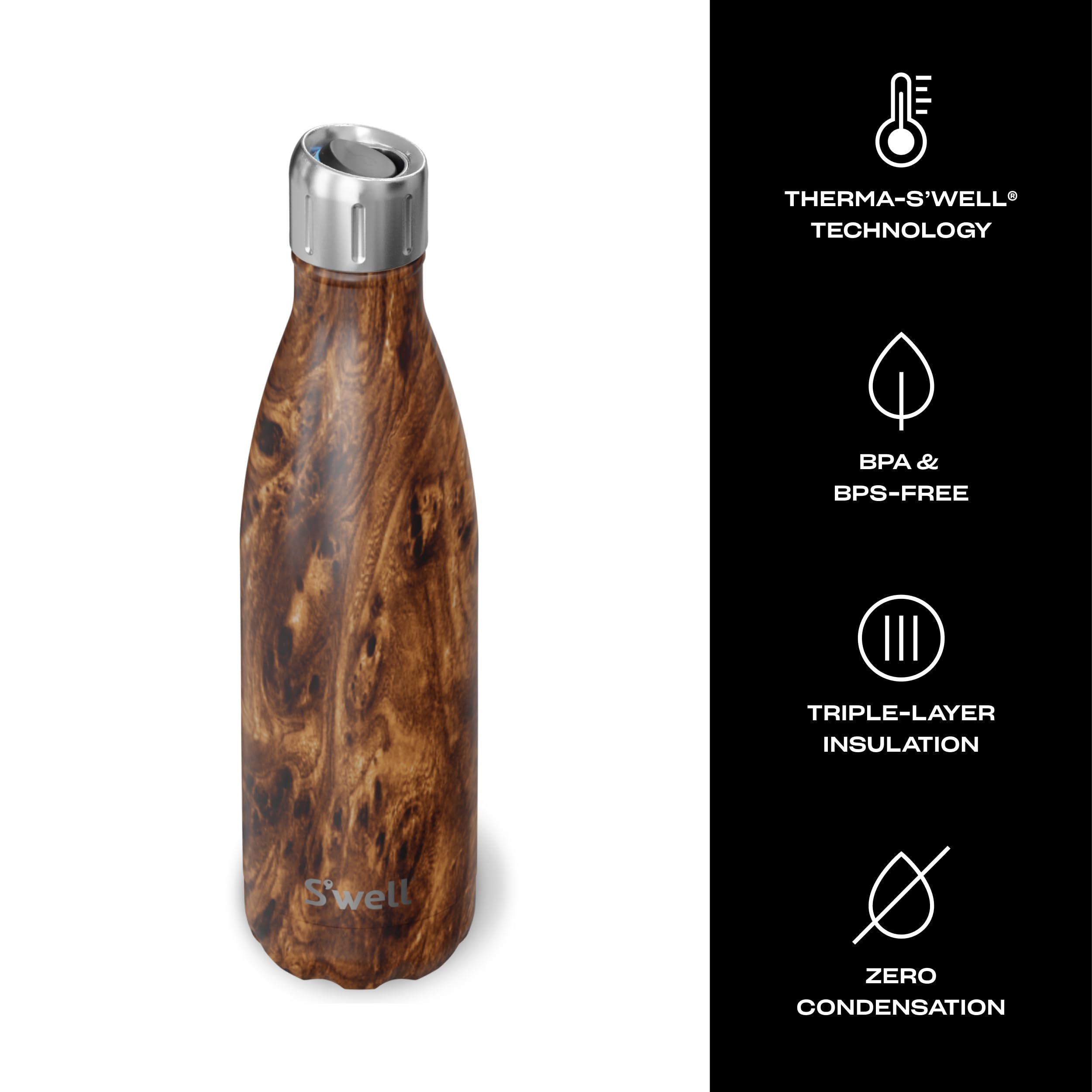 s-well-stainless-steel-water-bottle-with-sports-cap-17oz-teakwood-triple-layered image 3