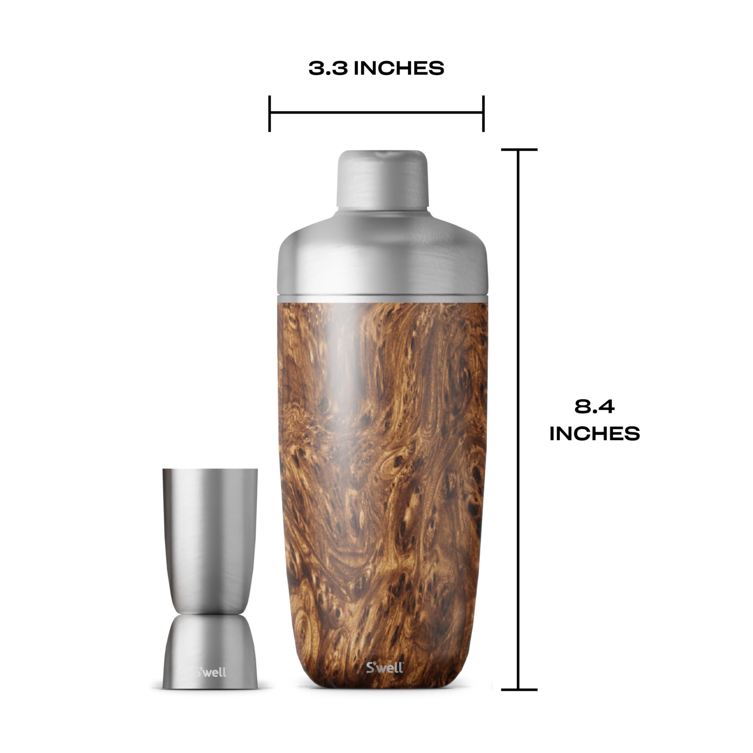 s-well-18oz-stainless-steel-cocktail-shaker-set-with-jigger-teakwood-triple-laye image 4
