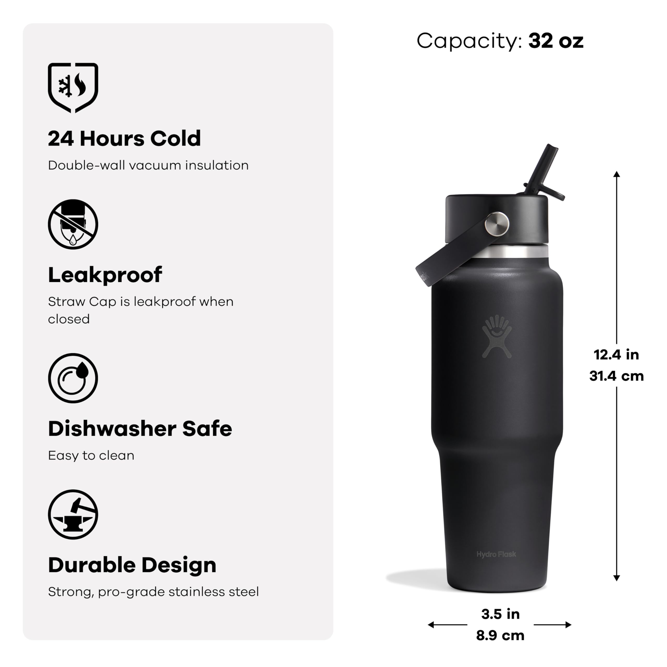 hydro-flask-32oz-wide-mouth-flex-straw-bottle-tonal-black-cupholder-compatible image 3