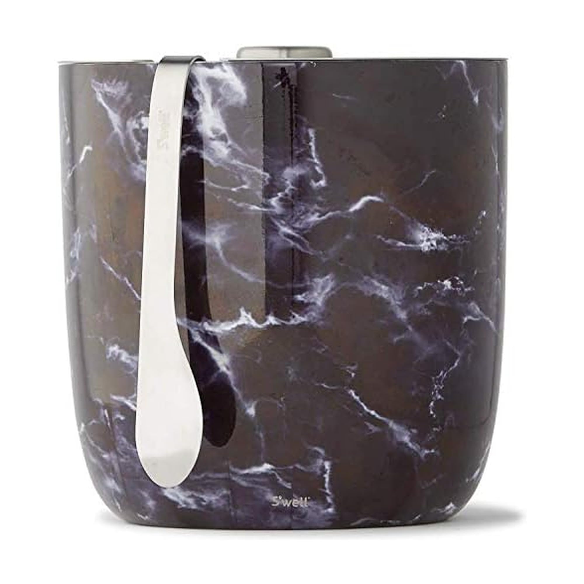 s-well-stainless-steel-ice-bucket-with-tongs-68oz-black-marble-vacuum-insulated image 1