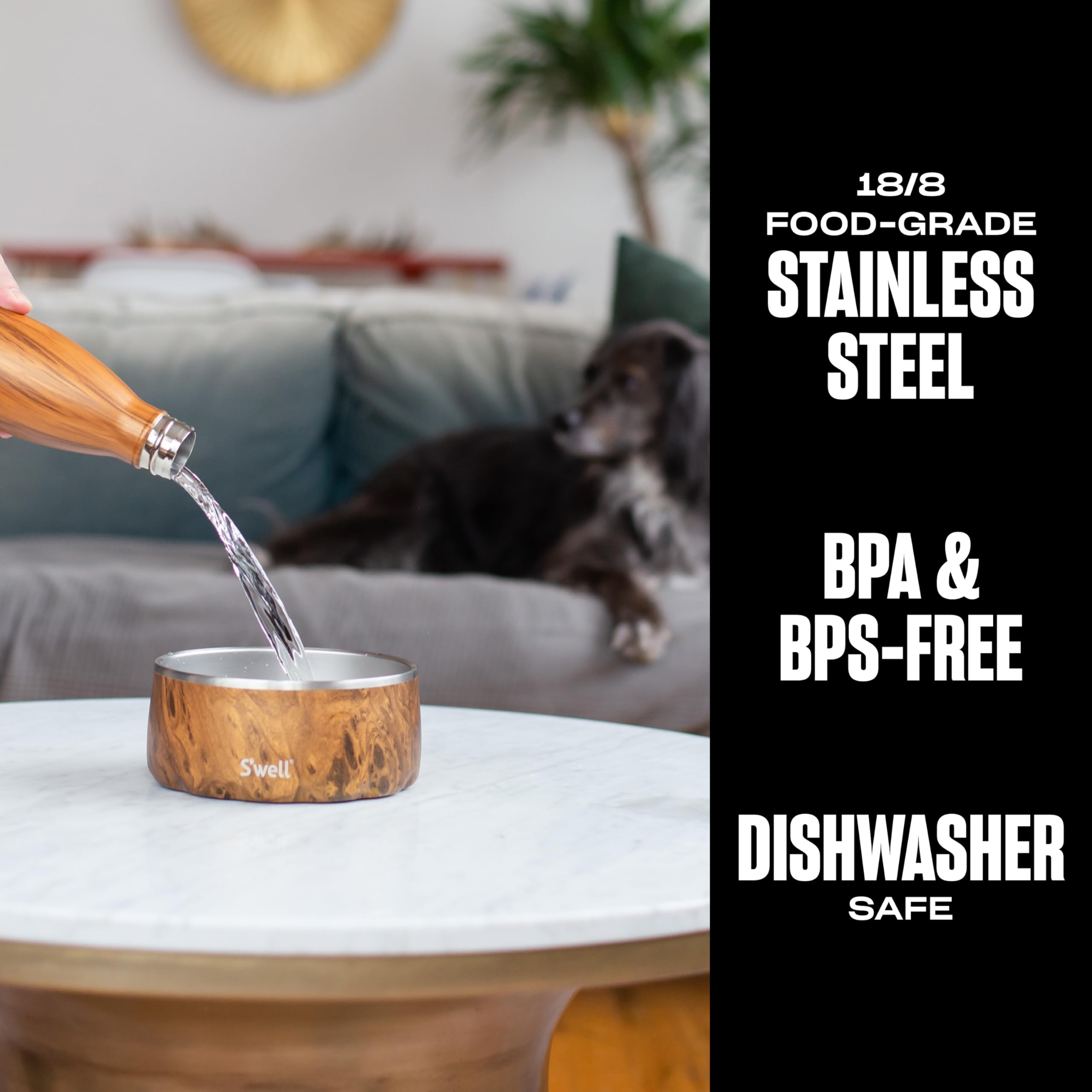 s-well-stainless-steel-pet-bowl-32oz-teakwood-non-slip-dishwasher-safe-for-small image 2