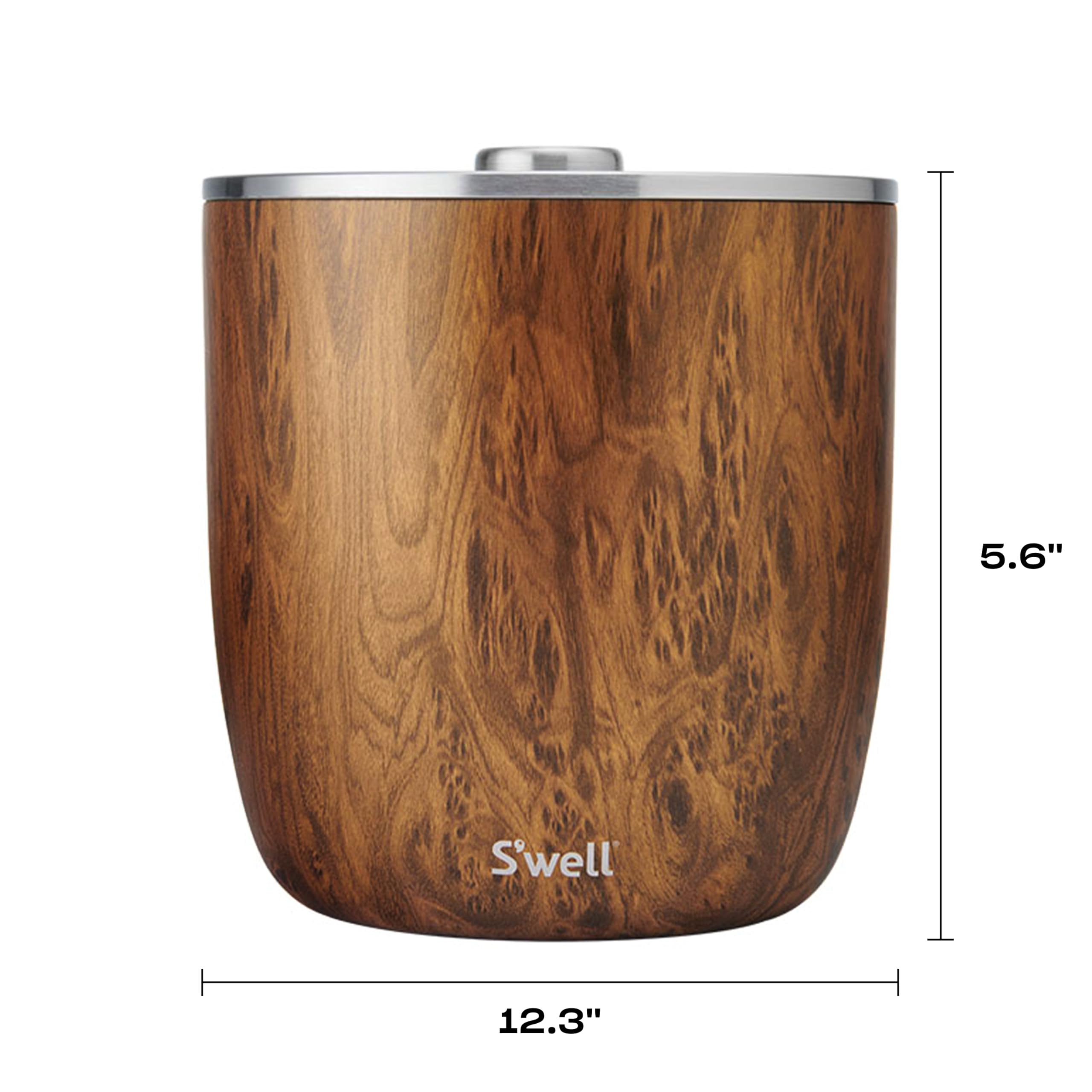 s-well-100-oz-stainless-steel-ice-bucket-xl-with-lid-and-scoop-teakwood-triple-l image 4