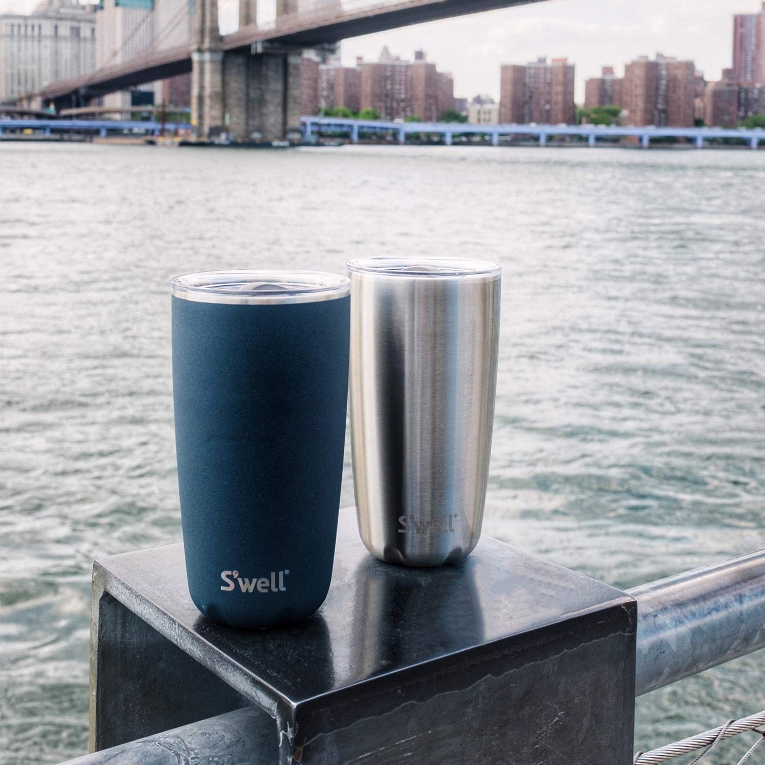 s-well-18oz-stainless-steel-tumbler-with-clear-slide-open-lid-white-marble-tripl image 2