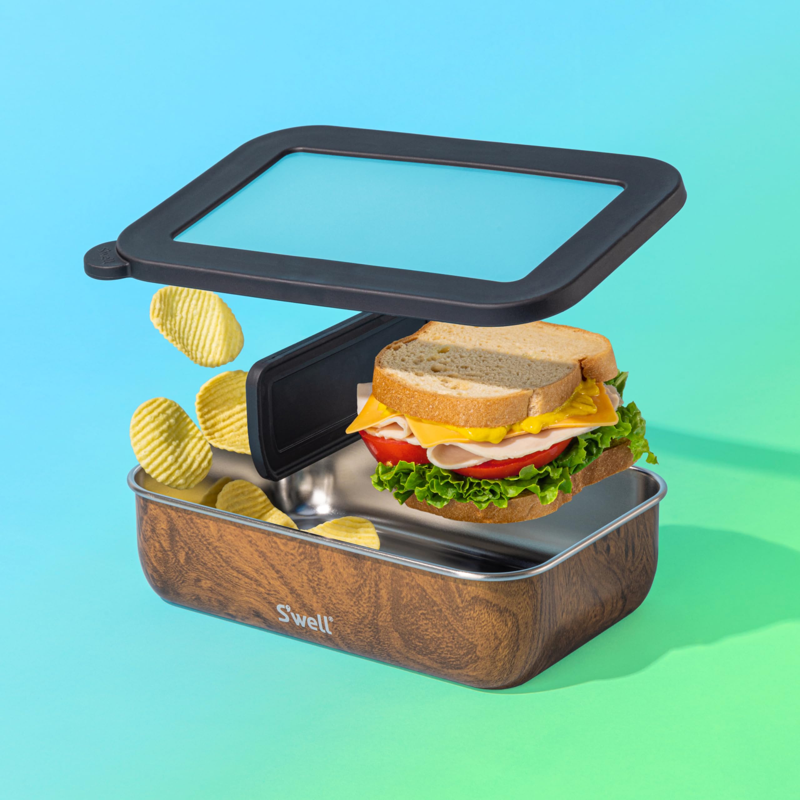 s-well-stainless-steel-bento-box-with-removable-divider-teakwood image 5