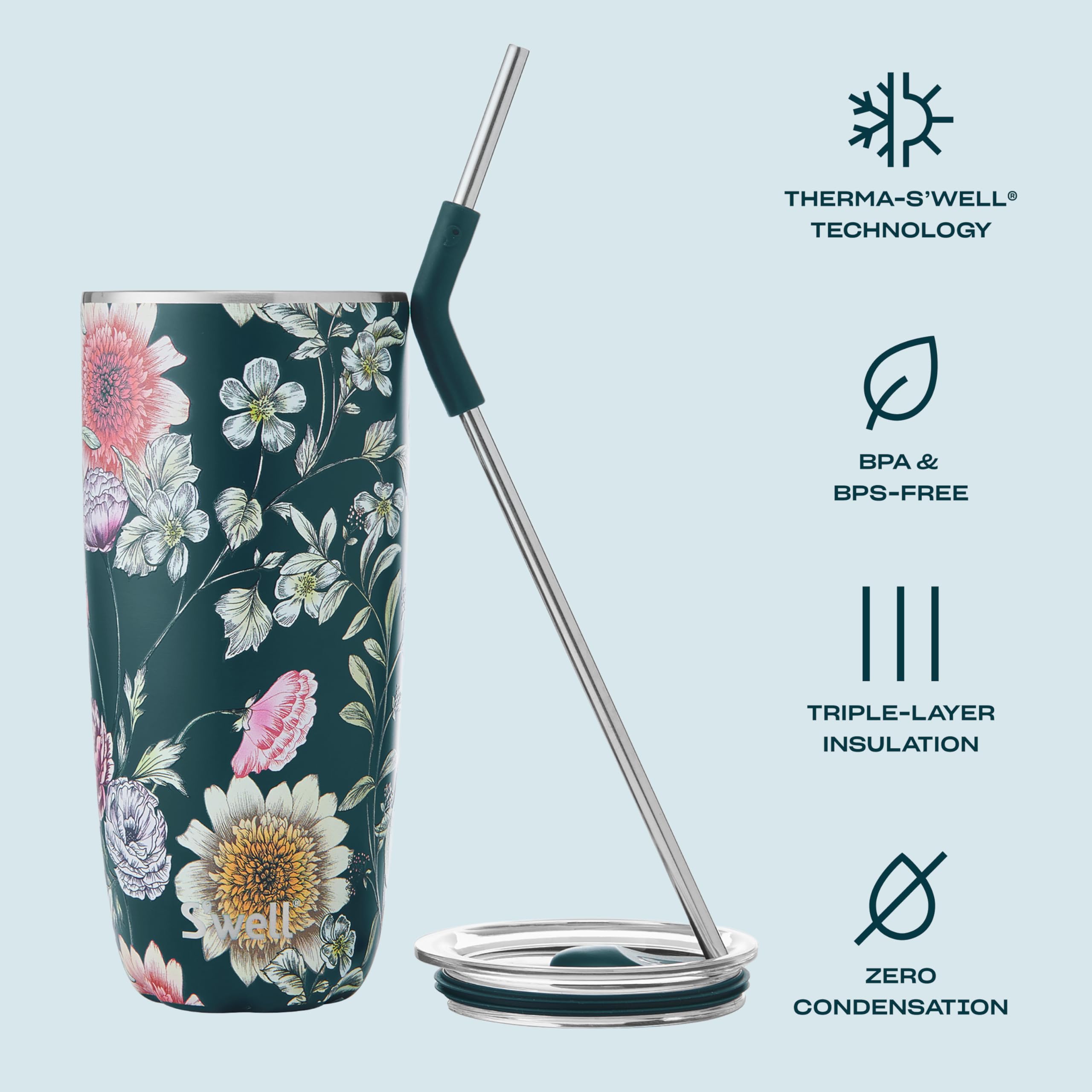 s-well-24-oz-stainless-steel-tumbler-with-straw-slide-open-lid-midnight-botanica image 3