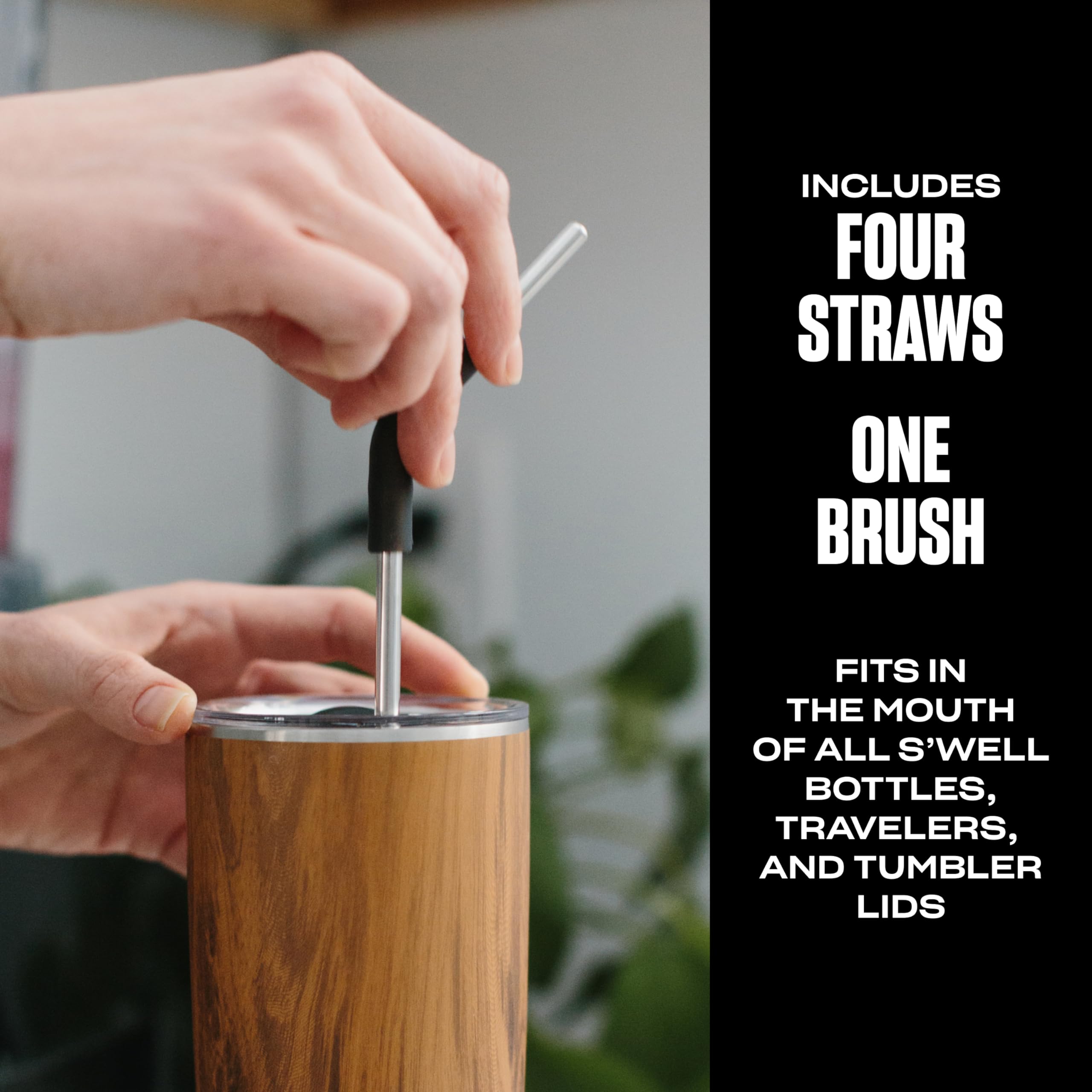 s-well-stainless-steel-straw-set-4-straws-with-flexi-neck-and-cleaning-brush-bpa image 4