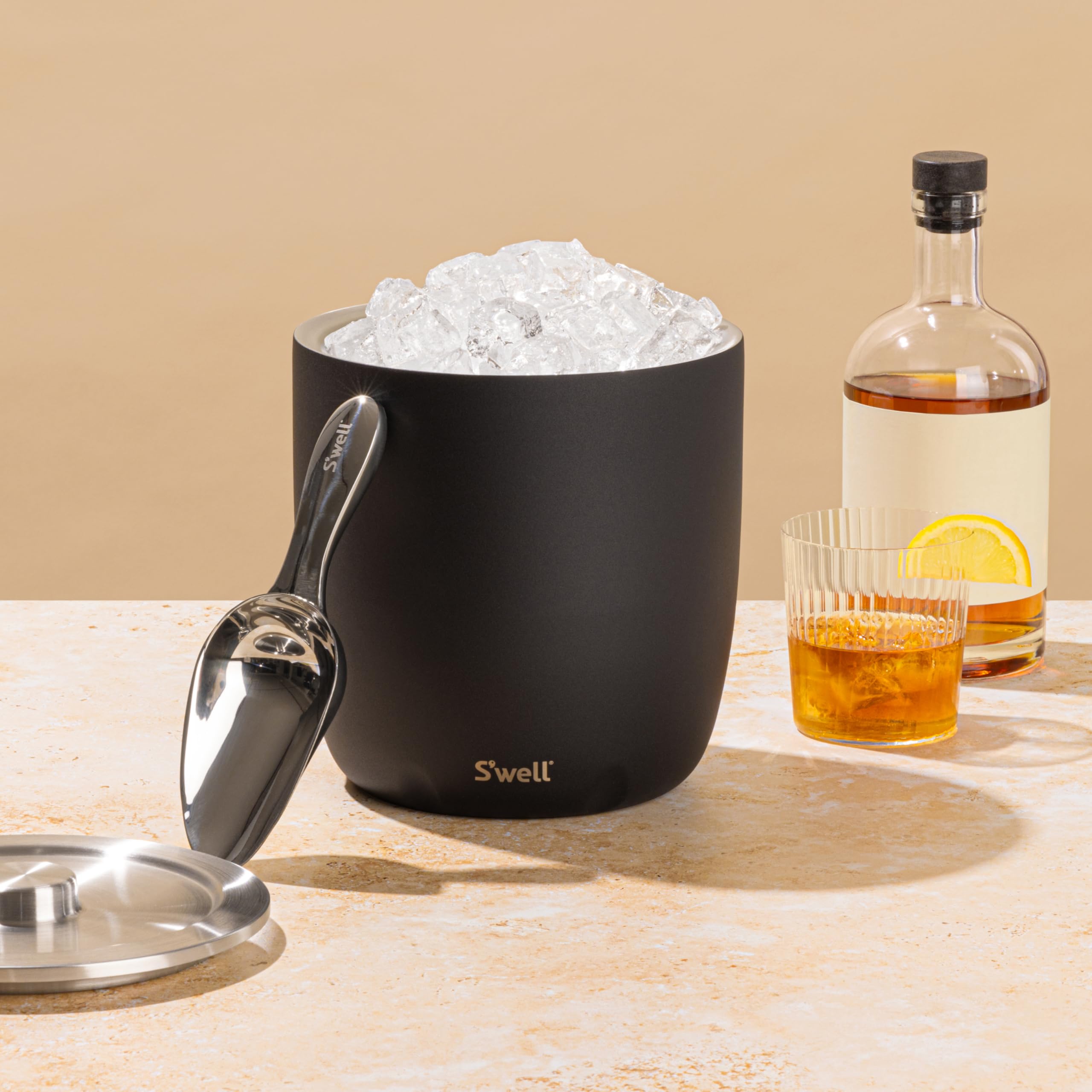s-well-stainless-steel-ice-bucket-xl-100oz-onyx-with-lid-and-scoop-vacuum-insula image 2