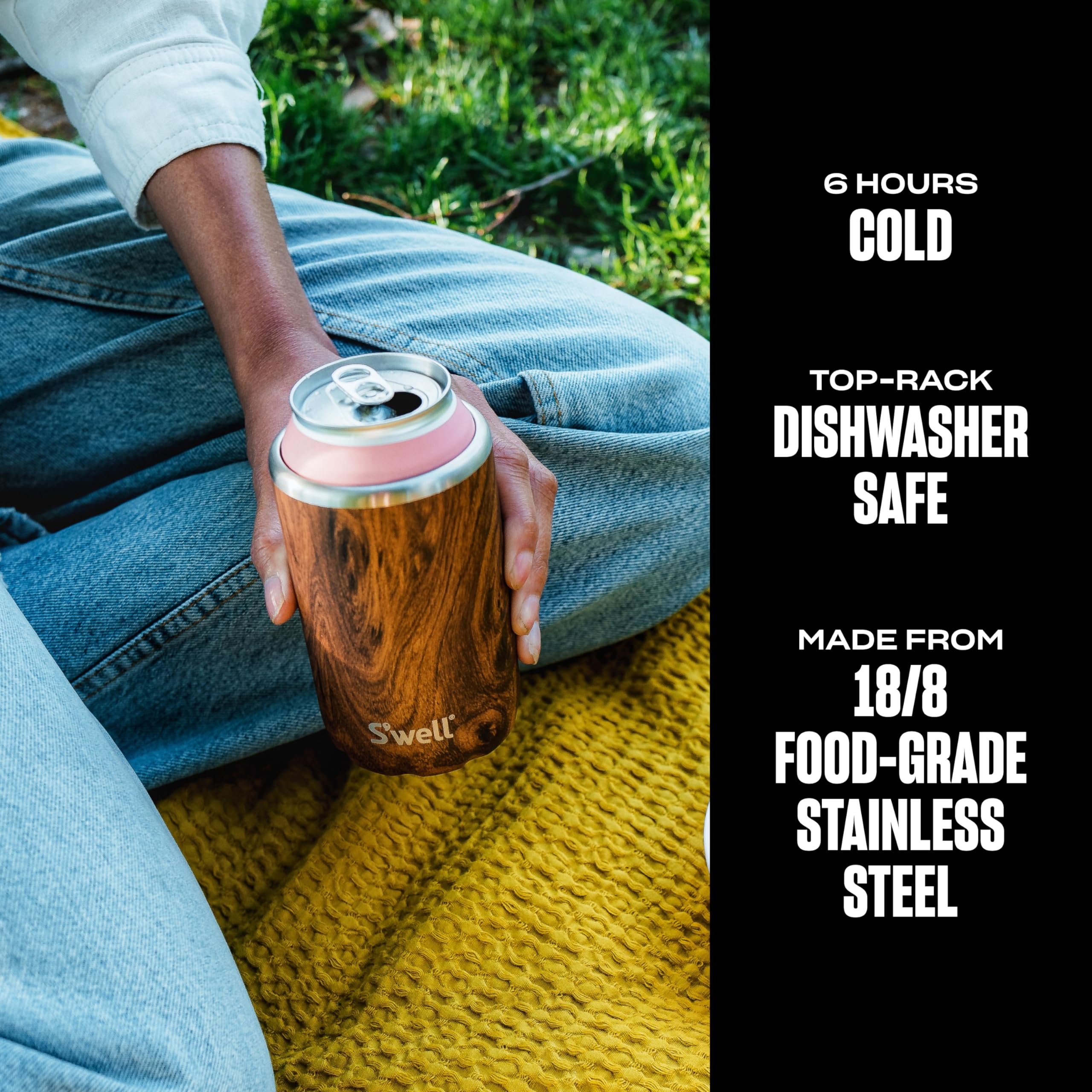 s-well-stainless-steel-drink-chiller-for-12oz-cans-bottles-teakwood-triple-layer image 3